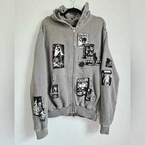 (SOLD) Zip-up Grunge Hoodie With Patches & Hand Sewn Stitchwork
